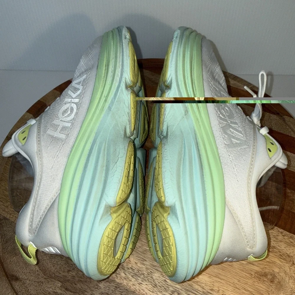 Hoka One One Women Bondi 8 1127954 White Running Shoes Sneakers Size 9.5D WIDE